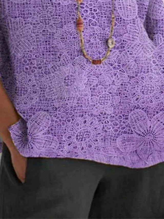 Women's Shirt Floral 3D Daily Casual 3/4 Length Sleeve Crew