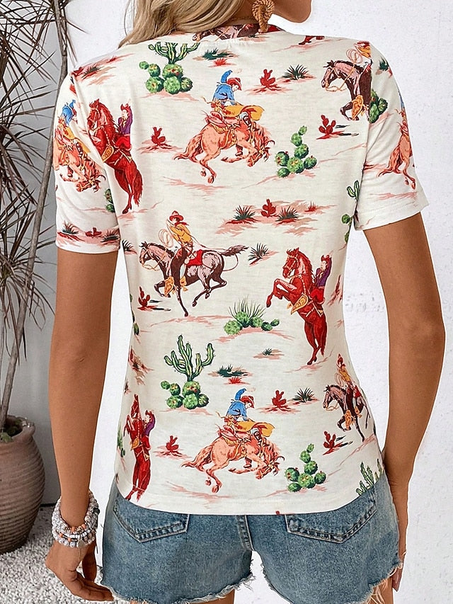 Women's T Shirt Print Horse Casual Short Sleeve Round Neck