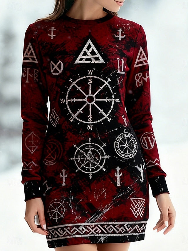 Women's Mini Viking Dress Sweatshirt Dress Casual Dress