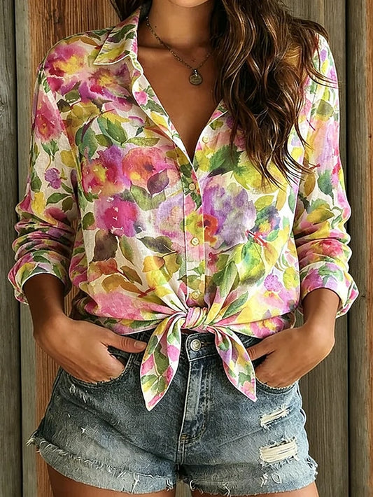 Women's Shirt Buttons Print Graphic Geometric Elegant