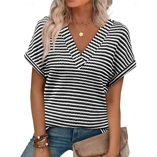 Women's T Shirt Tee Top Print Striped Fashion Stylish