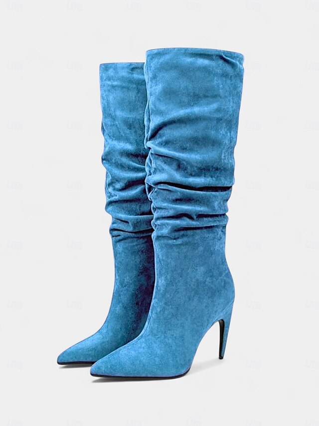 Boots Slouch Toe Velvet Women's Knee Green - High Pointed