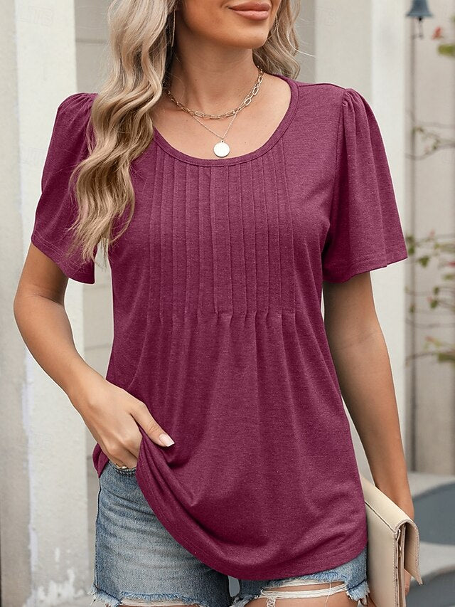 Women's T Shirt Tee Top Ruched Plain Fashion Stylish