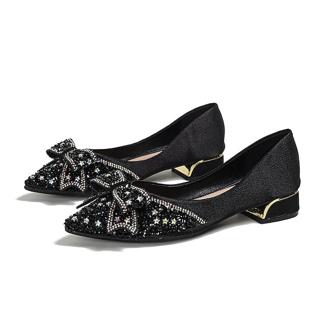 Bow - Glitter Rhinestone Elegant Flats with Women's Detail