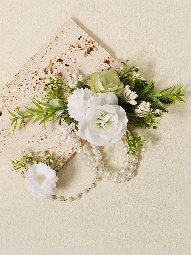 White – Elegant Wrist with Hand Set Floral Pearls Jewelry and