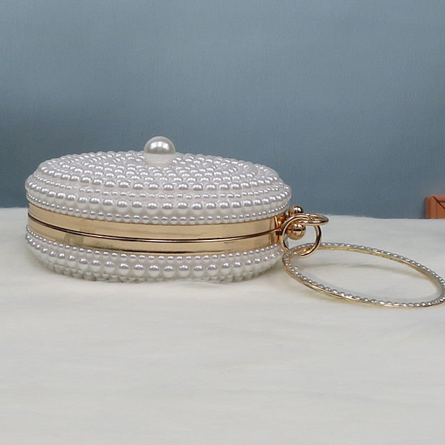 Heels Pearl Purse and Pearl-Embellished Round Stiletto Set White