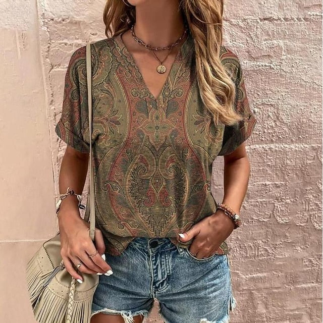 T shirt Tee Women's Black+white+grey Yellow Red Geometic