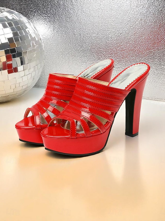 Heels Open-Toe - White Mule Strappy Platform Women's