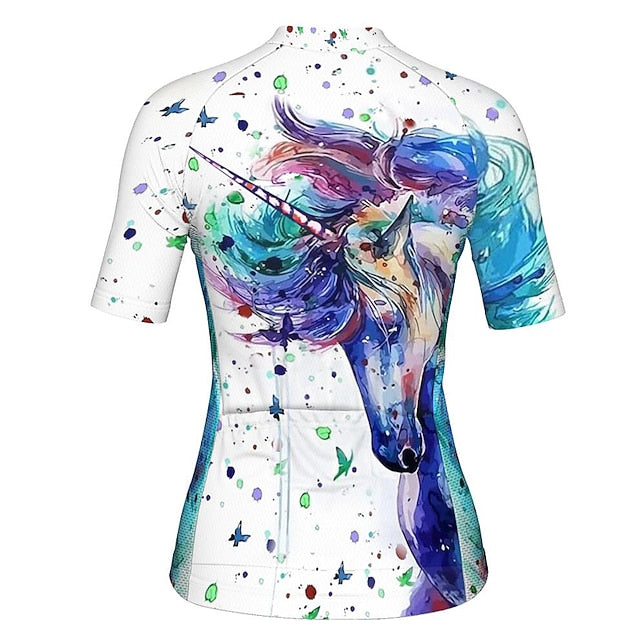 Women's Cycling Jersey Unicorn Short Sleeve Bike Jersey Top
