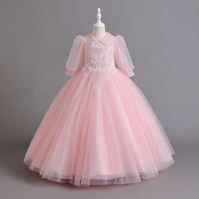 Girls' Girl Solid Half Color Flower Party Kids Dress