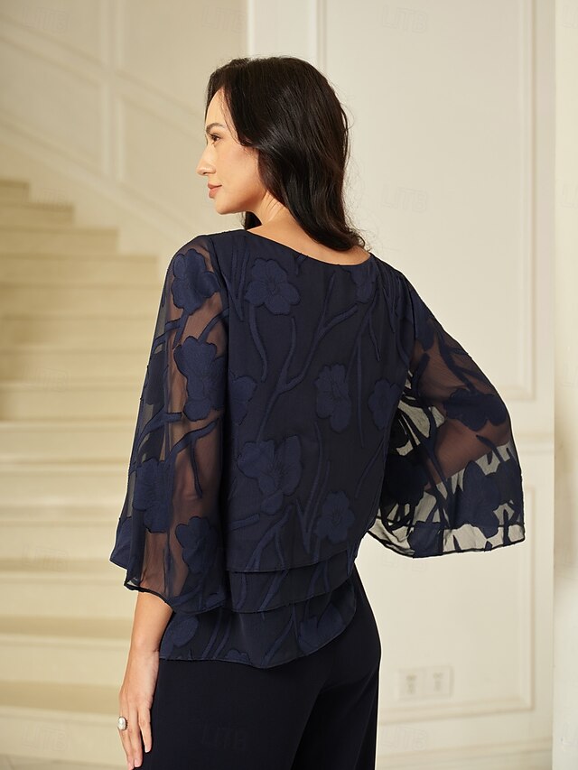 Women's Sheer Blouse Chiffon Tops Lace Asymmetric Hem