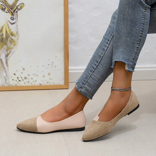 Elegant Slip-On Toe Two-Tone – Pointed Flats Women's