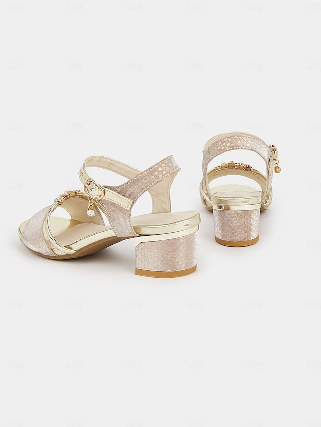 for Sandals Heel Gold – Women Rhinestone-Embellished Block