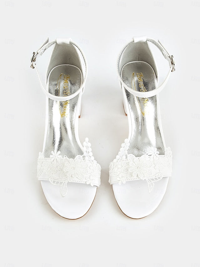 White Ankle Strap Lace for Bridal - Open-Toe Women Heels with