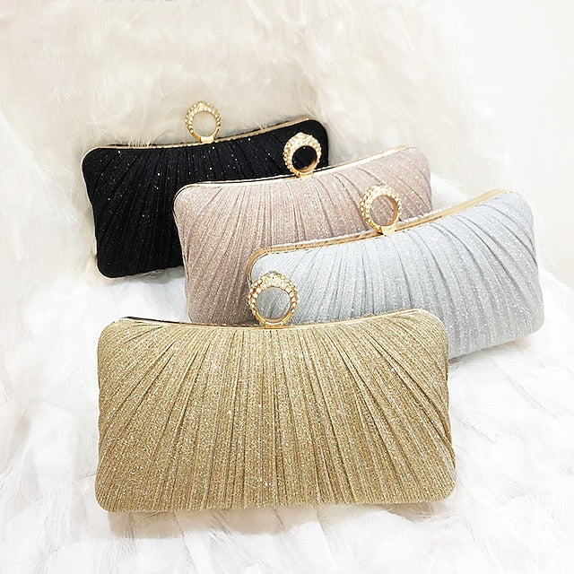 Rhinestone Elegant Ring Bag Gold Glitter Evening with Clutch