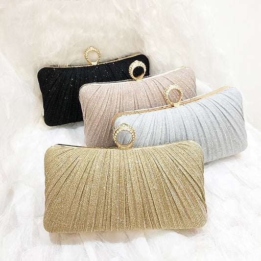Rhinestone Elegant Ring Bag Gold Glitter Evening with Clutch