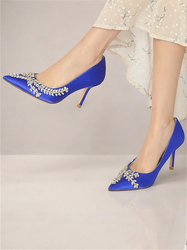 – Satin Women's Stiletto Heels Rhinestone-Embellished