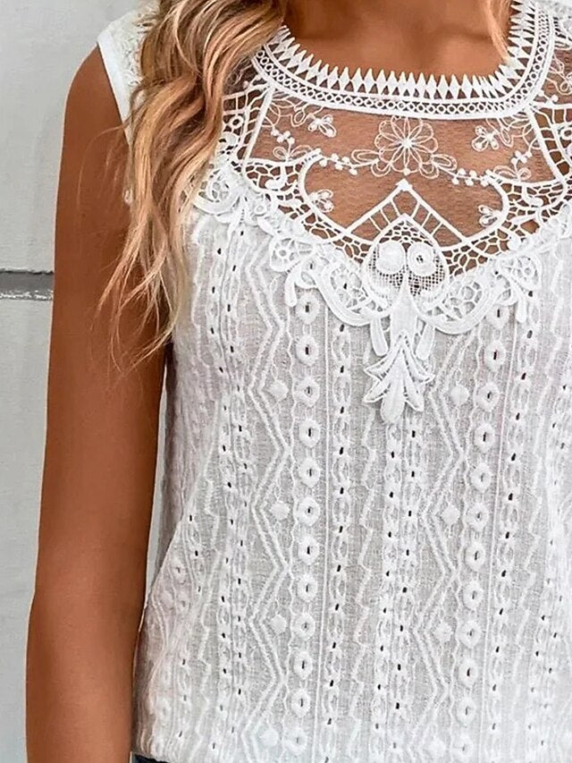Women's Blouse Stylish Modern Solid Color Lace Sleeveless