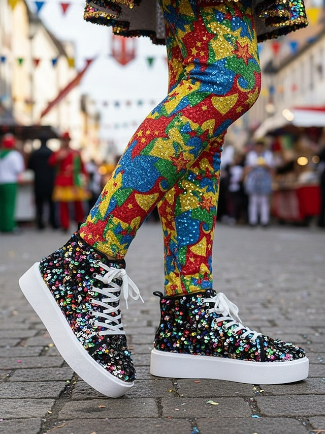 Women's Mardi Gras Black Colorful Sequin High-Top Sneakers