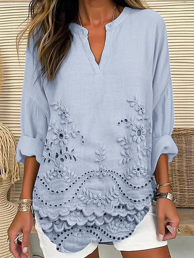 Women's Blouse Linen Like Breathable Lightweight Tunic V