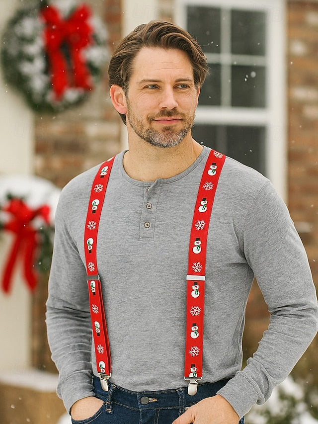Suspenders Men's Christmas with Snowman