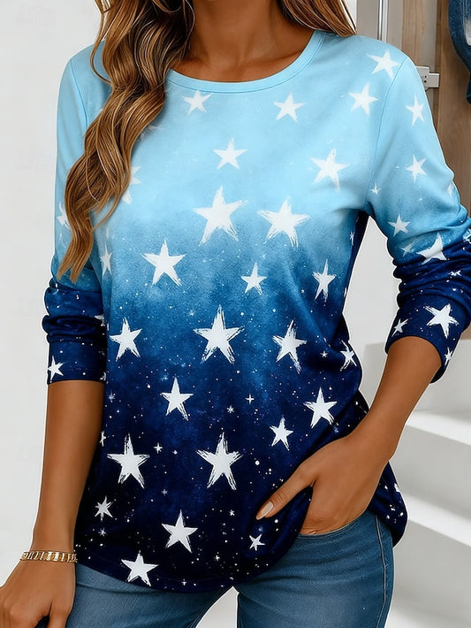 New Year Women's T Shirt Print Ombre Graphic Star Stylish