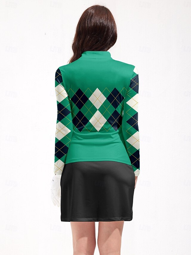 Women's Golf Polo Shirt Green Long Sleeve Top Ladies Golf
