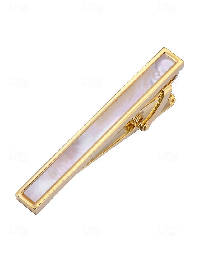 clip inlaid tie brass with of Men's pearl mother and