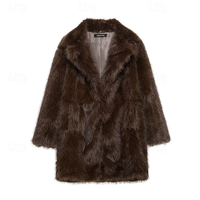 Furs Coat Faux Pocket Comfortable Fur Warm Women's