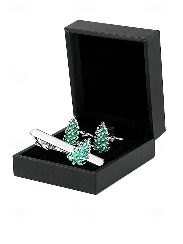 - Tie Men's Christmas and Clip Festive Tree Cufflinks Set