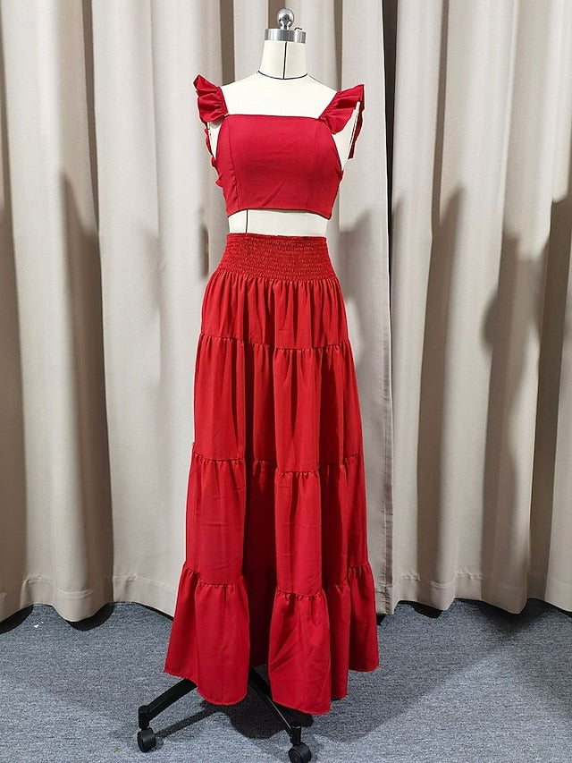 Women's Skirt Sets Sleeveless Square Neck Plain Ruched