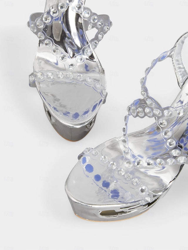 Rhinestone for Sandals Silver Elegant Stiletto – Dance Women