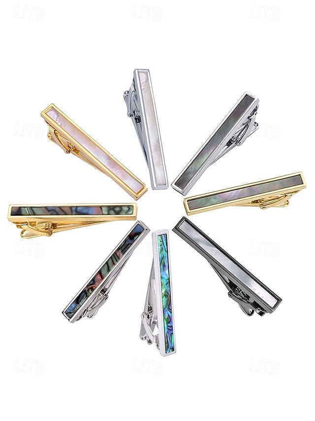 clip inlaid tie brass with of Men's pearl mother and