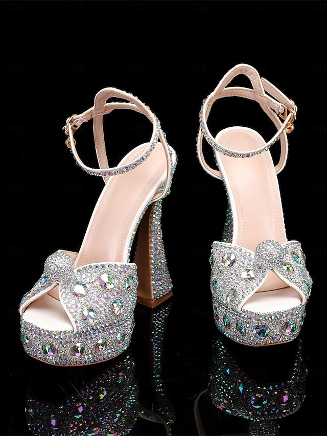 Glamorous Women's with Sandals Platform Crystal-Embellished