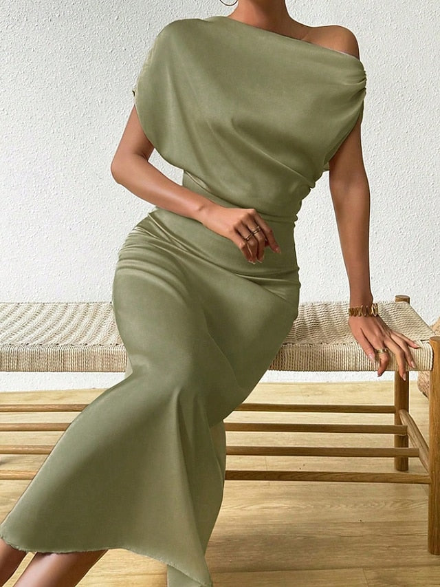Women's Midi Dress Satin Dress Party Dress Cocktail Dress