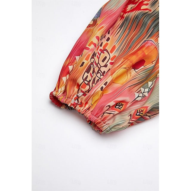 Women's Shirt Basic Buttons Print Long Sleeve Regular Tops