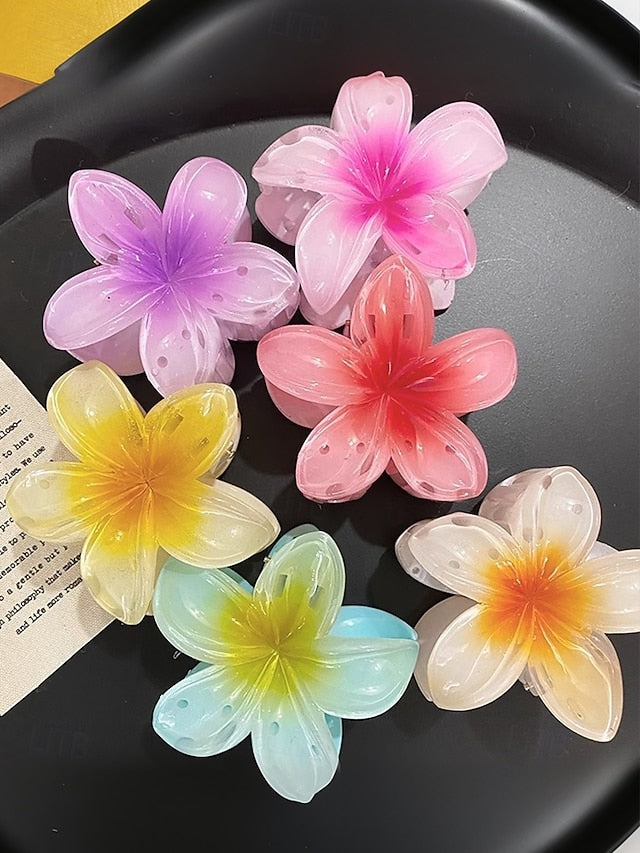 Resin Hawaiian Flower Clips Tropical Hair – 6PCS Plumeria
