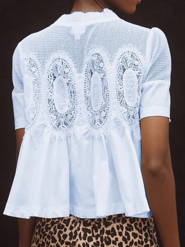 Women's Shirt Blouse Lace Plain Stylish Modern Casual Short