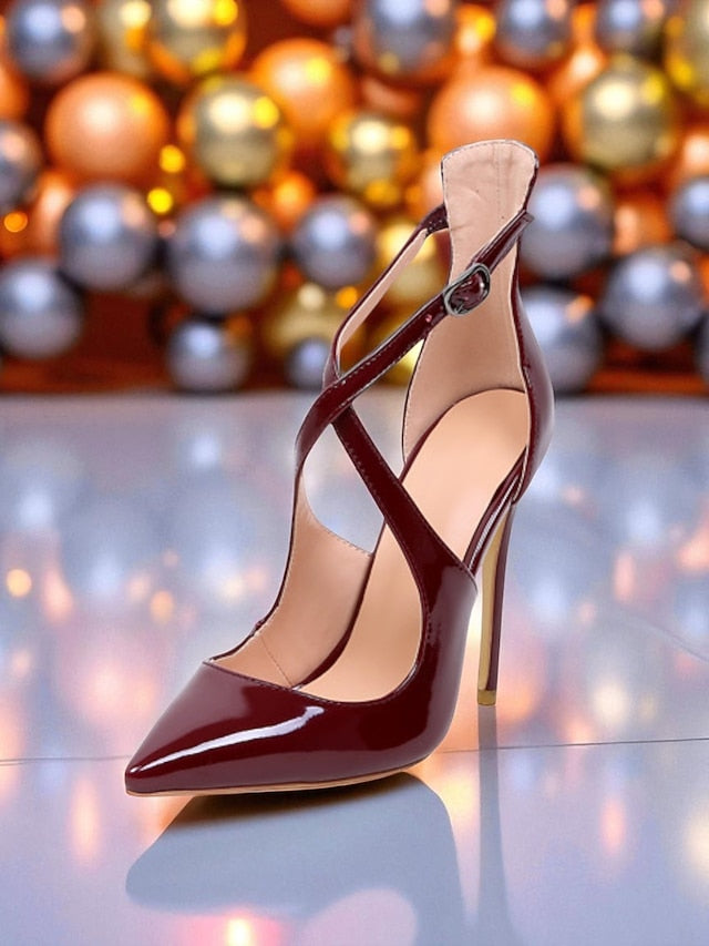 Strappy Patent Purple Stiletto Leather - Women's Heels
