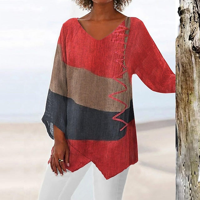Women's Tunic Shirt Long Sleeve Asymmetrical Hem Blouse