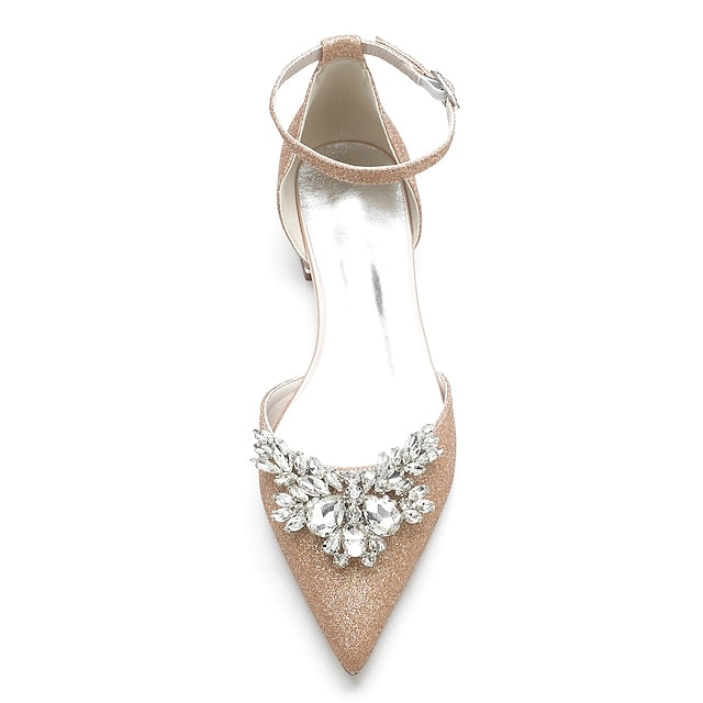 Rhinestone Satin White Flats Floral Design – Women's with