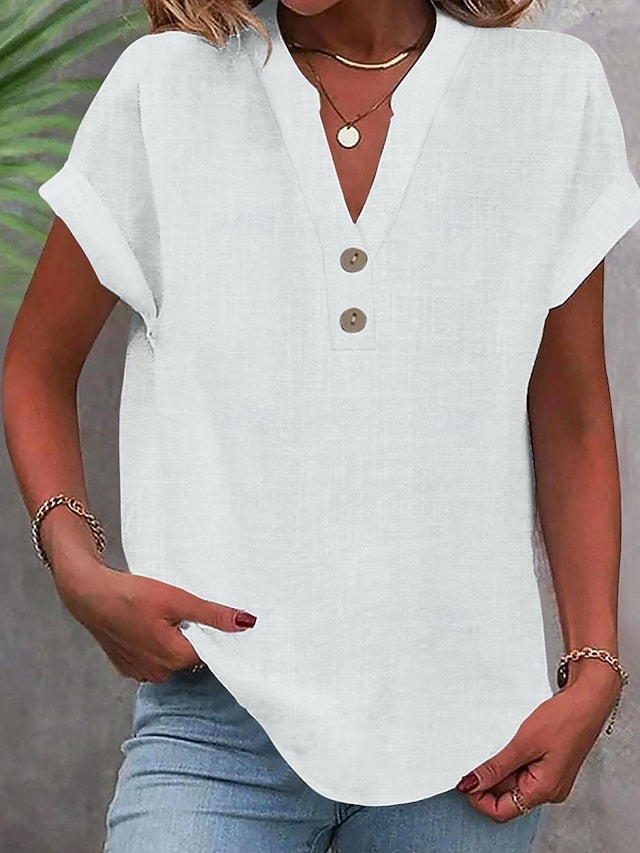 Women's Blouse Buttons Solid Color Stylish Casual Short