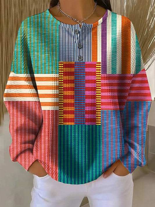 Women's Pullover Sweatshirt Geometric Striped Casual Long