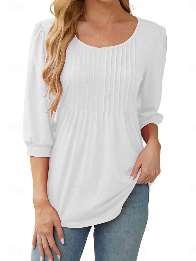 Women's Shirt Blouse Ruched Solid Color Basic Casual 3/4