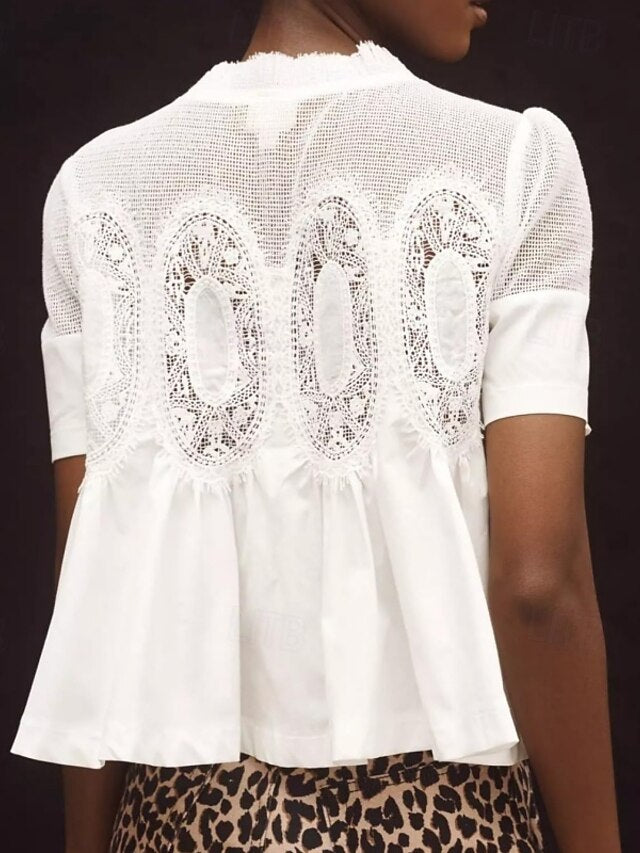 Women's Shirt Blouse Lace Plain Stylish Modern Casual Short