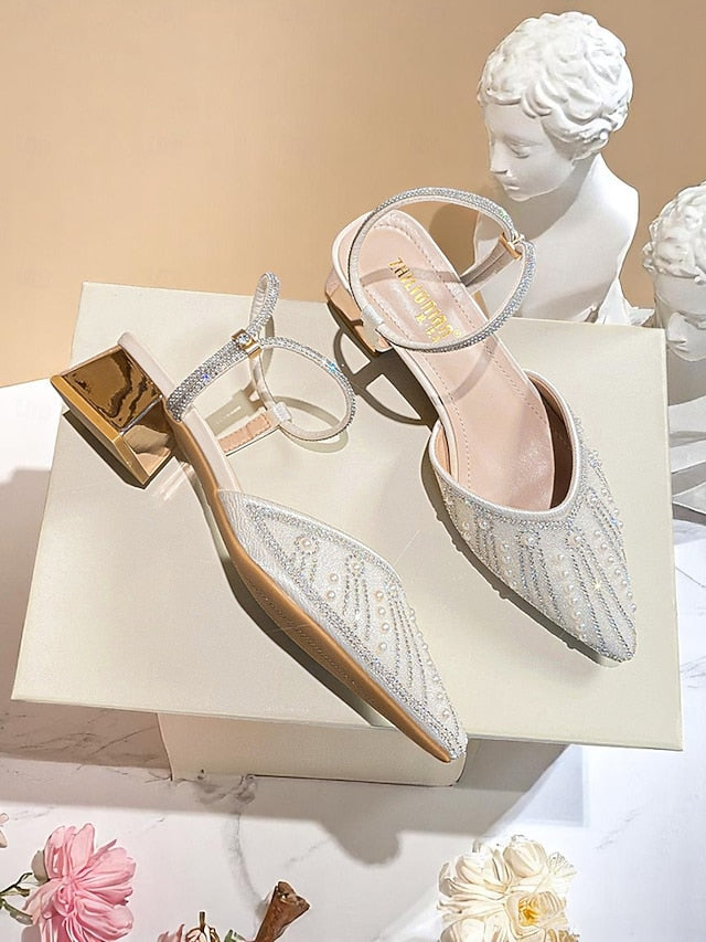 Block Toe Women's with and Heels Pearl Pointed Ivory