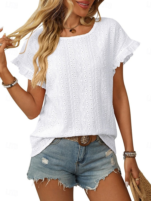 Women's T Shirt Tee Top Eyelet Plain Fashion Stylish