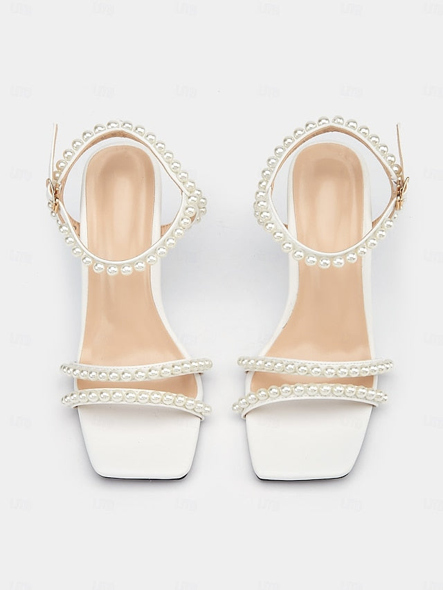 Open-Toe Wedge – Women's Heels Elegant Pearl-Embellished