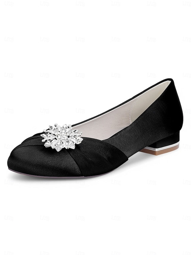 – White Satin Elegant Flats Crystal Women's Wedding