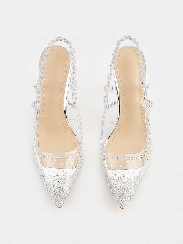 Rhinestone Pointed Heels Toe with Slingback Women's Clear